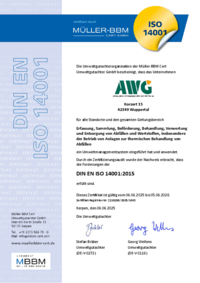 Bestätigung der Einhaltung der Norm für systematische Umweltsteuerung, kontinuierliche Verbesserung und gesetzliche Konformität. Das barrierefreie PDF enthält strukturierte Überschriften, Alt-Texte für Logos/Siegel und ist screenreader-kompatibel (PDF/UA).