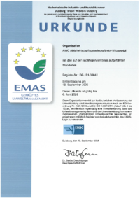 Bestätigung der EMAS-IIIA-Verordnung-Konformität mit Umweltprüfung, öffentlicher Umwelterklärung und kontinuierlicher Verbesserung der Umweltleistung. 
